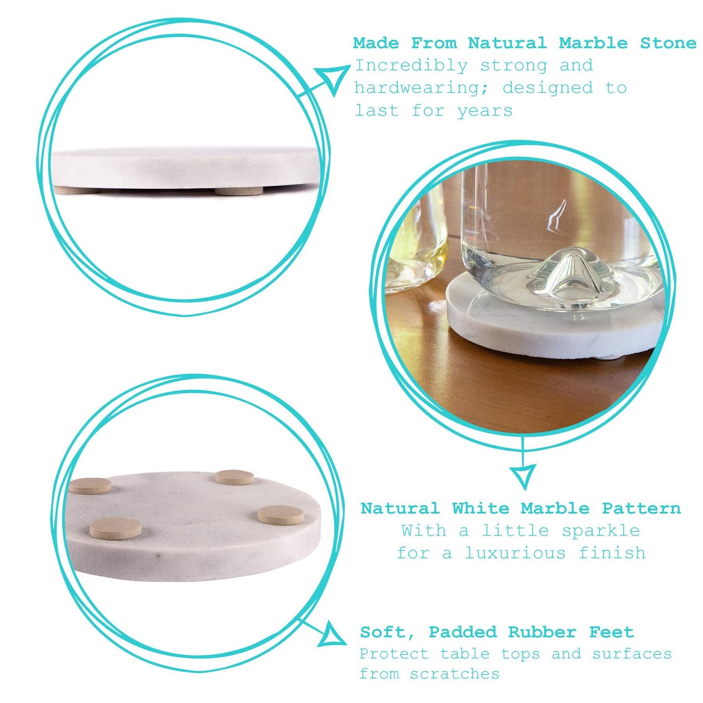 Marble Round Coaster - 10cm - White