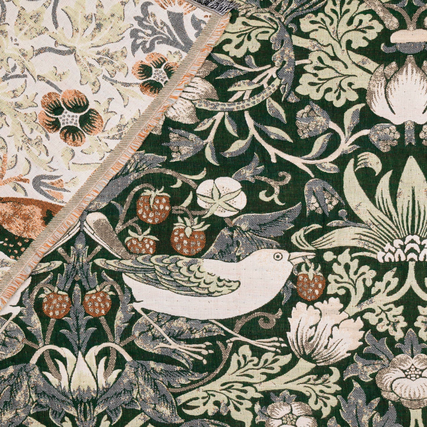 Strawberry Thief Jacquard Throw: Forest