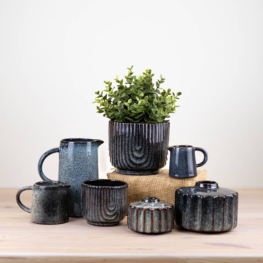 Navy Round Flower Vase, 13cm