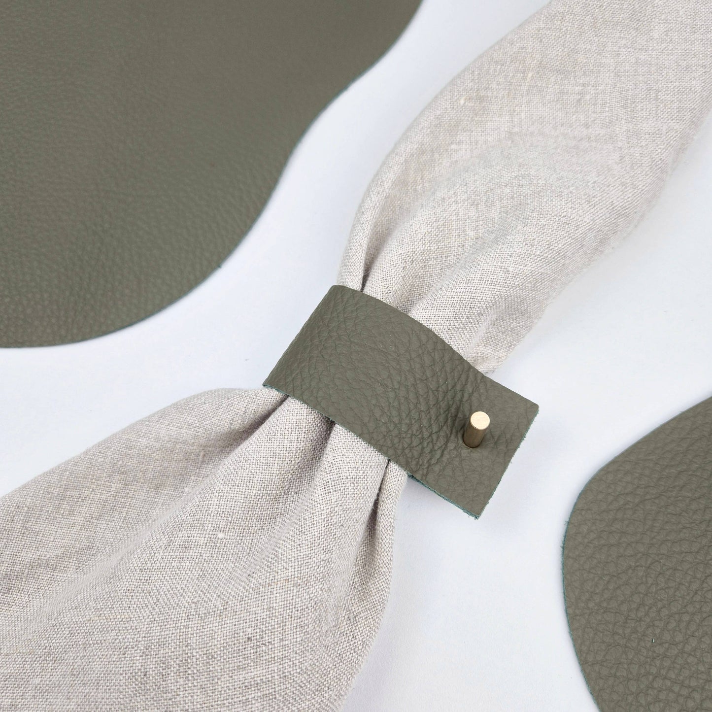 Napkin Rings, Olive Green, 100% Leather & Brass