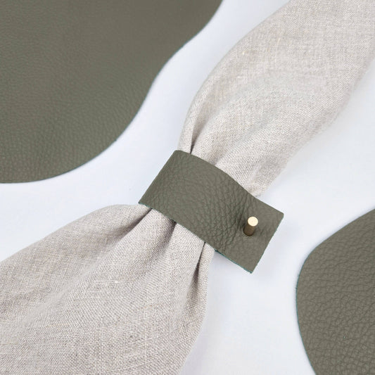 Napkin Rings, Olive Green, 100% Leather & Brass