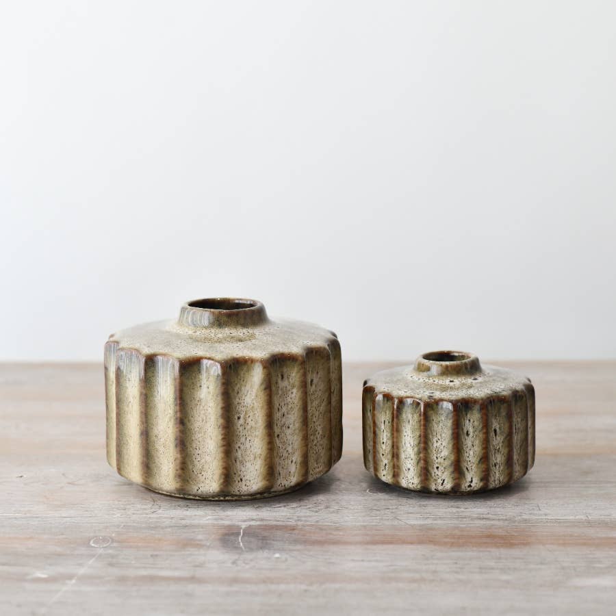 Beige Round Flower Vase, 13cm