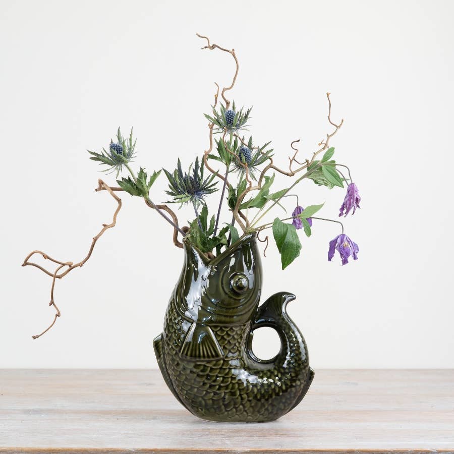 Dark Green Fish Vase - 24.7cm
