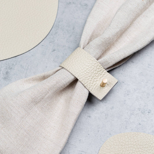 Napkin Rings, Ivory, 100% Leather & Brass
