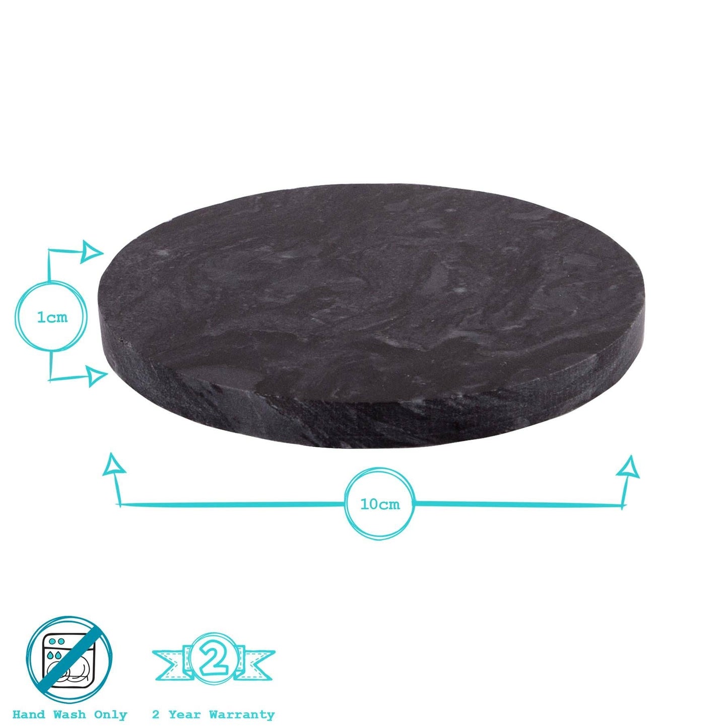 Marble Round Coaster - 10cm - Black