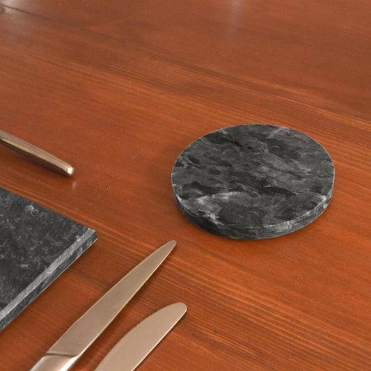 Marble Round Coaster - 10cm - Black