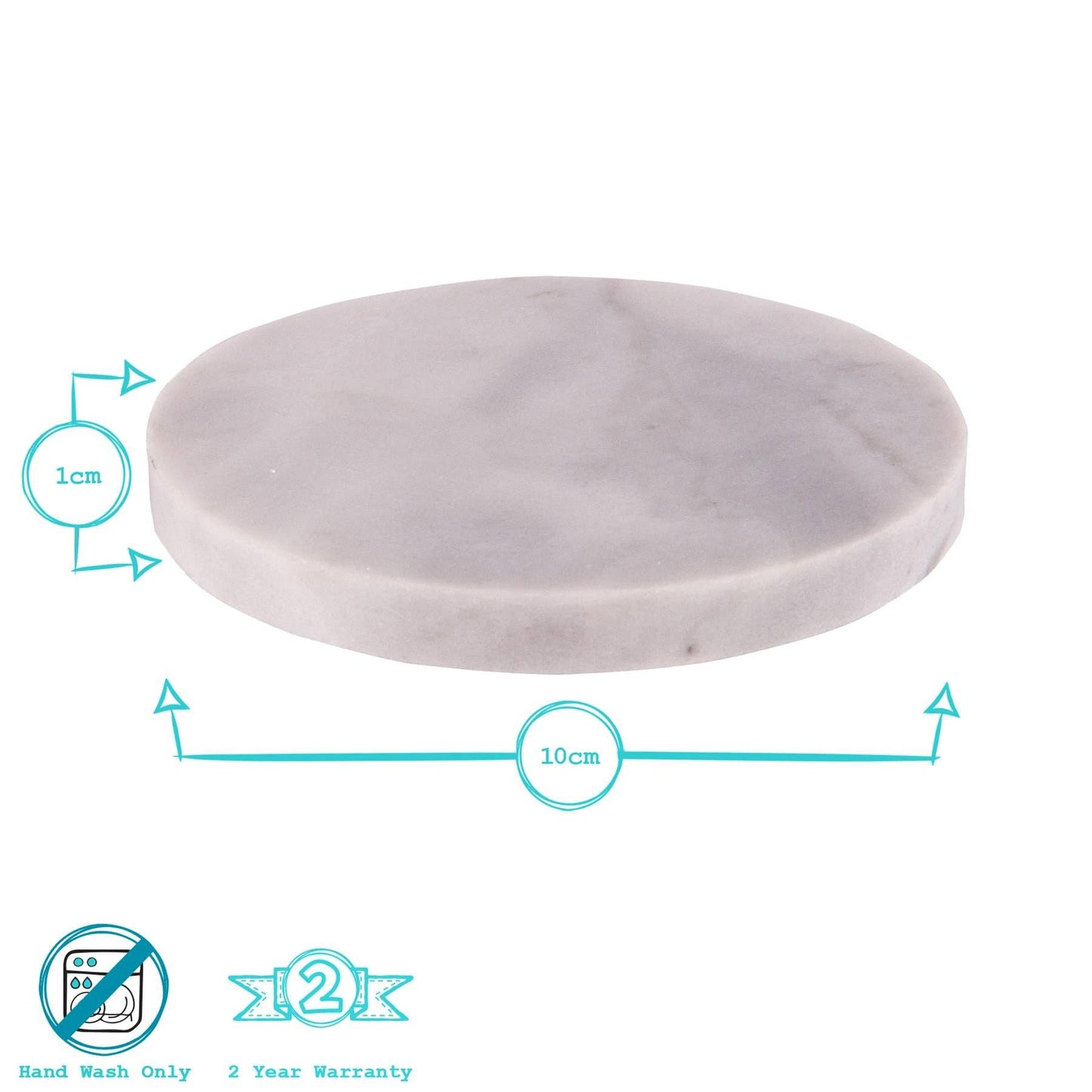 Marble Round Coaster - 10cm - White
