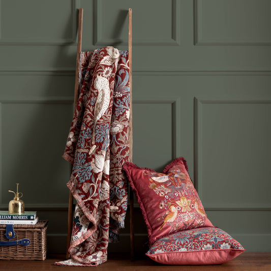 Strawberry Thief Jacquard Throw: Berry