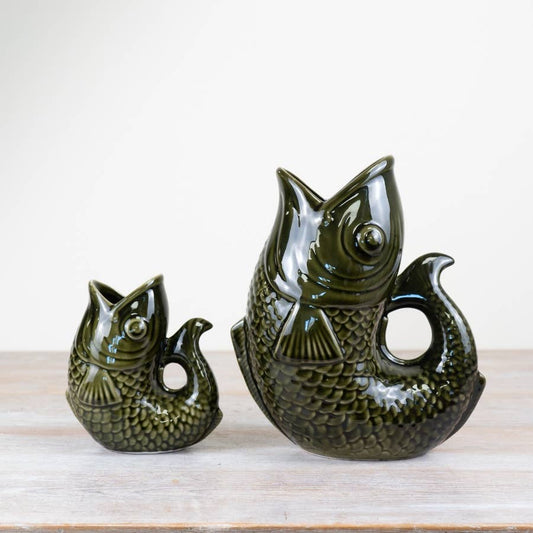 Dark Green Fish Vase - 14.7cm