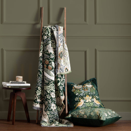 Strawberry Thief Jacquard Throw: Forest