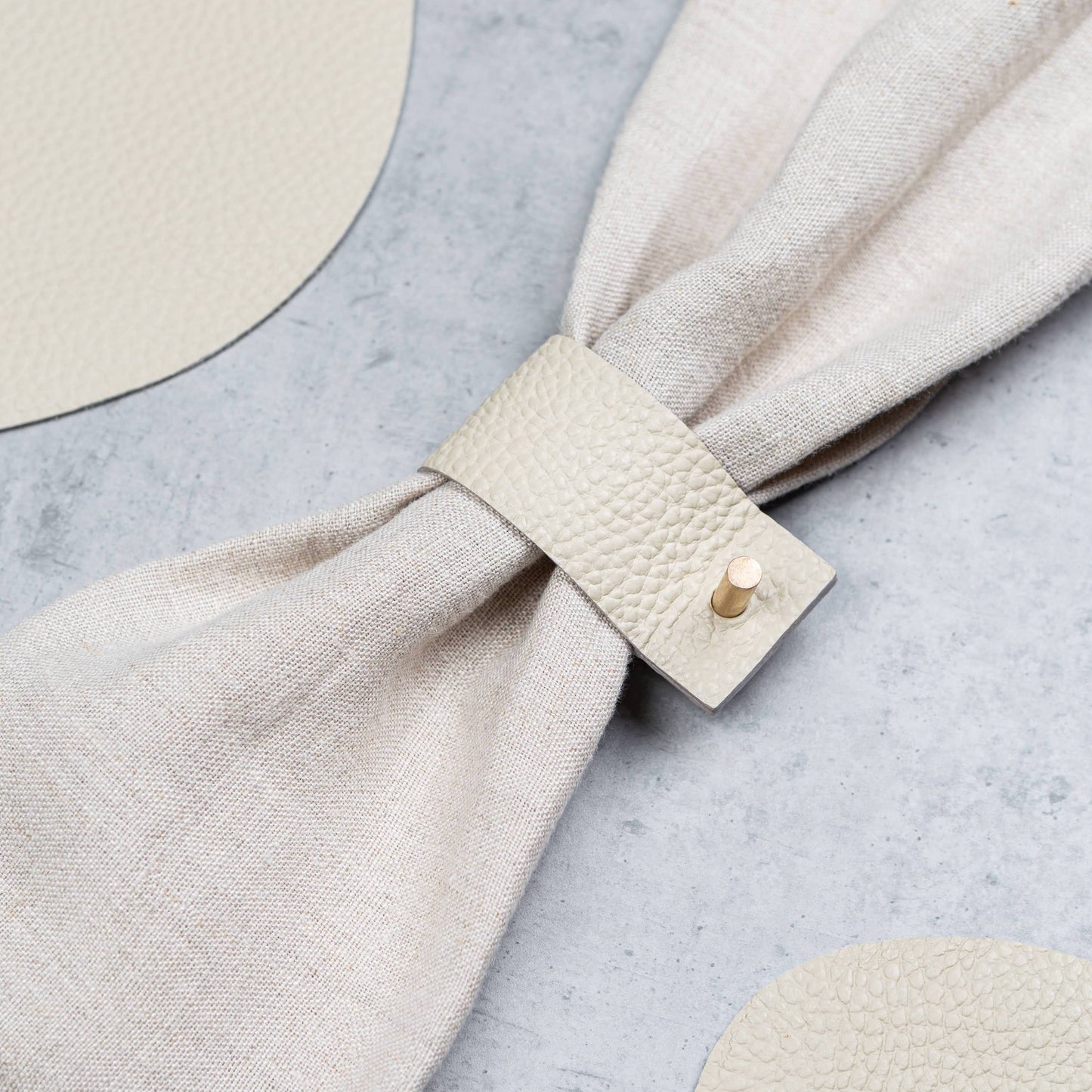 Napkin Rings, Ivory, 100% Leather & Brass