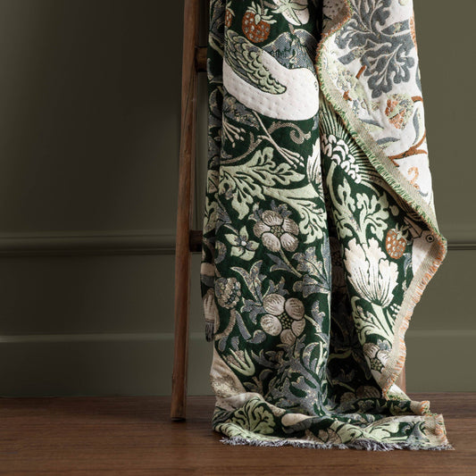 Strawberry Thief Jacquard Throw: Forest